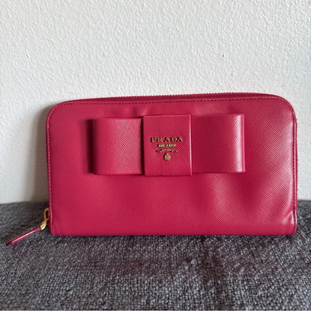 Prada Pink Leather Wallet with Bow Detail, Y2K vibe
